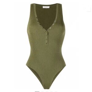 Olive Green Ribbed Bodysuit